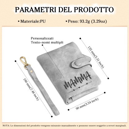 Portafoglio in PU pelle con 3 nomi & 1 testo & 1 foto personalizzati per mamma
