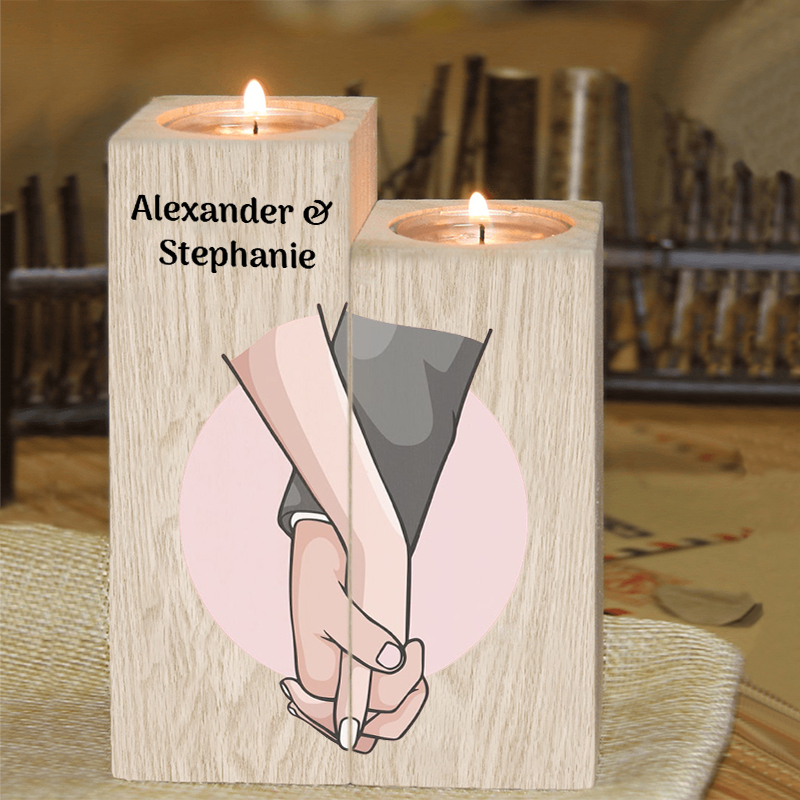 Candeliere Mano nella mano personalizzato con 1 nome regalo per coppia