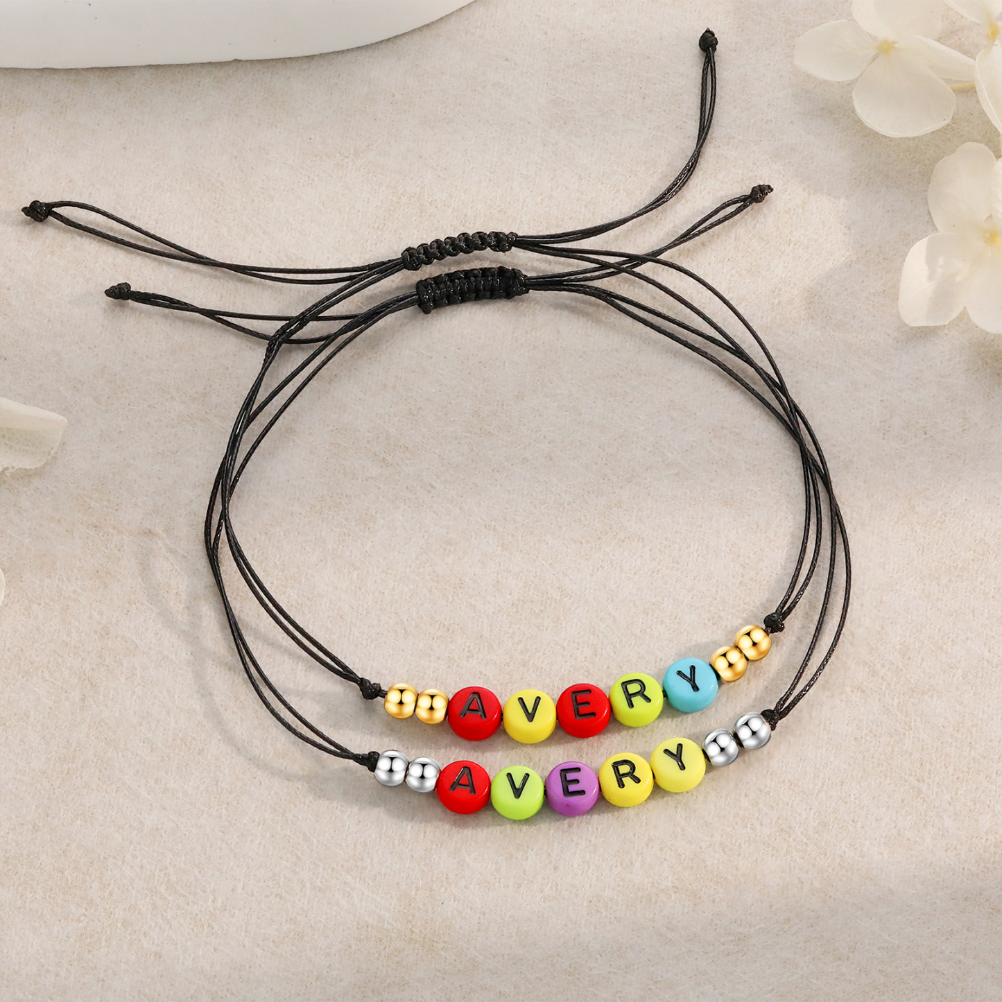 Jessemade IT 2PCS Braccialetto con perline di 2 nomi personalizzato regalo per scuola