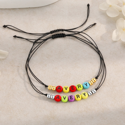 Jessemade IT 2PCS Braccialetto con perline di 2 nomi personalizzato regalo per scuola