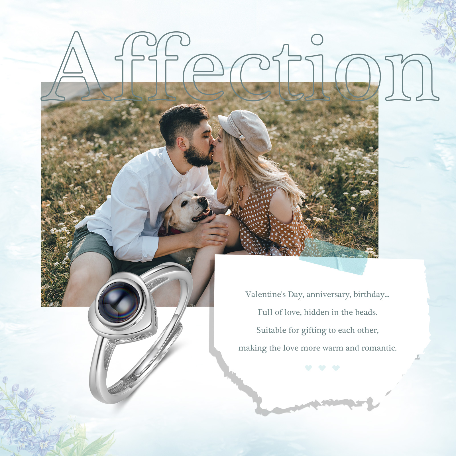 Anello regolabile con proiezione fotografica personalizzata per coppia