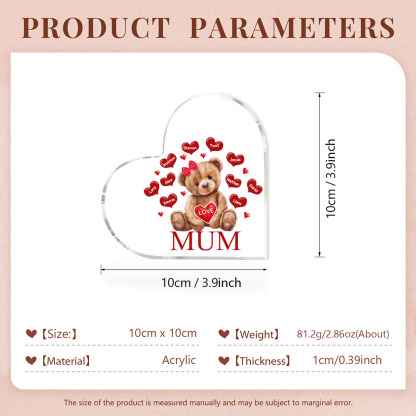 MAMMA Decorazione acrilica con orsacchiotto a forma di cuore 10 nomi e 2 testi personalizzati per mamma/nonna
