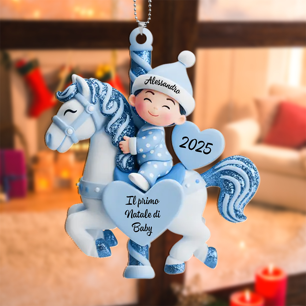Decorazione personalizzata per albero di Natale a forma di giostra glitterata per neonato