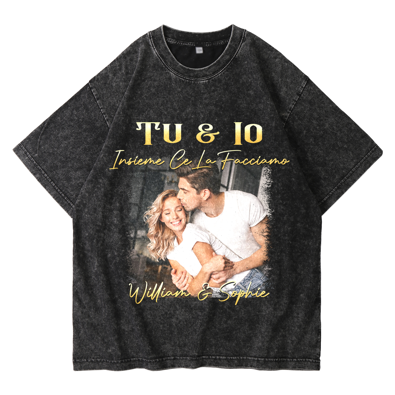 Maglietta Personalizzata per Coppie - con 2 Nomi Personalizzati e 1 Fo