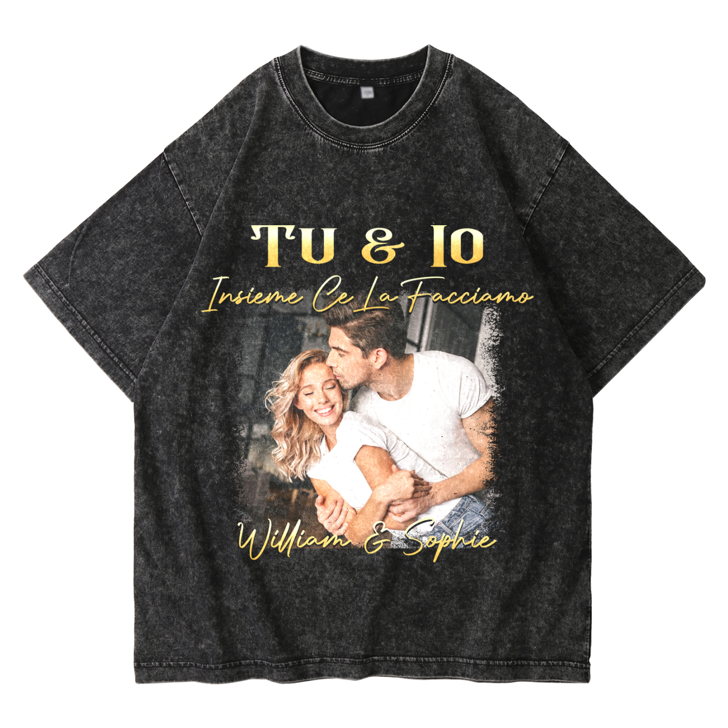 Maglietta Personalizzata per Coppie - con 2 Nomi Personalizzati e 1 Fo