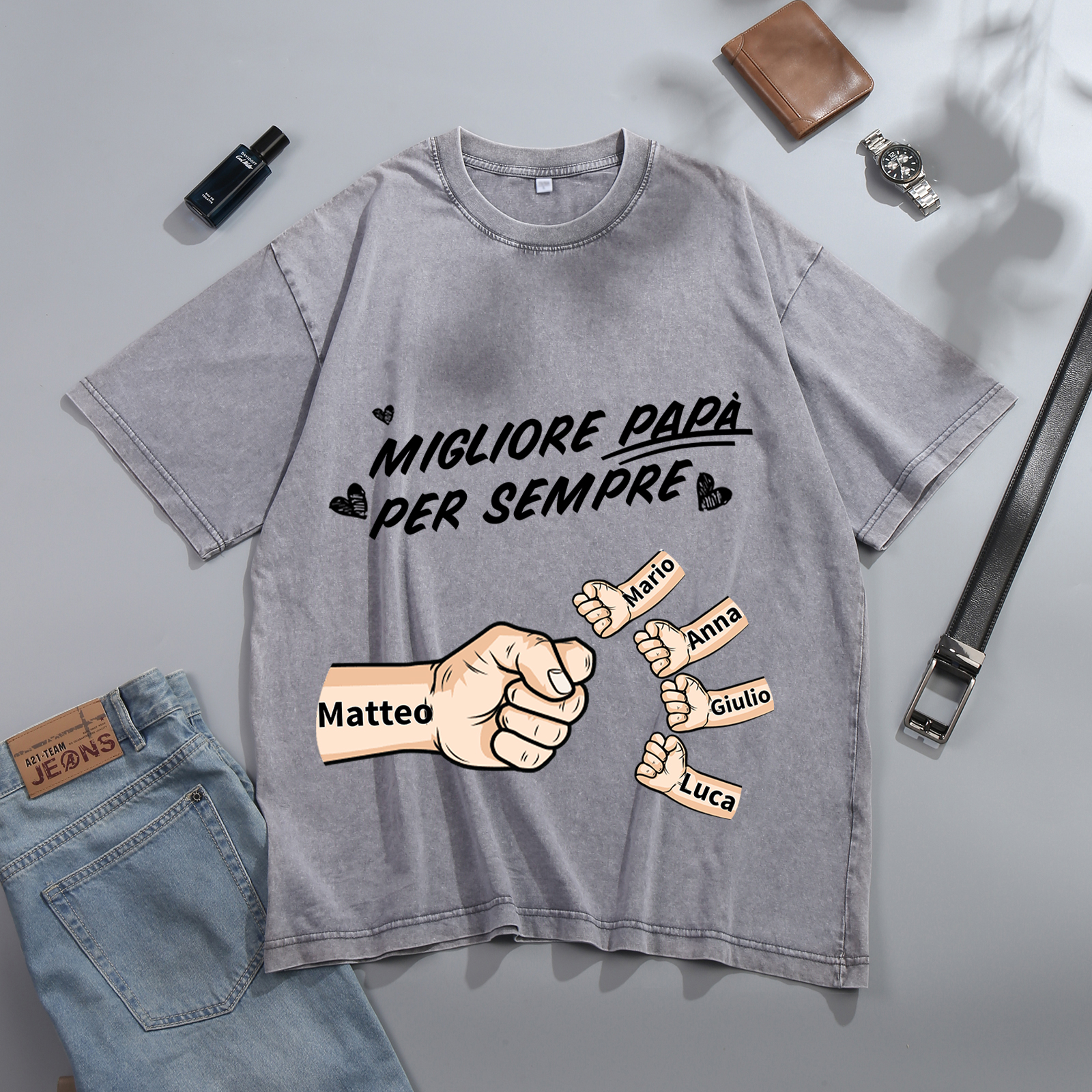 Maglietta in cotone girocollo pugno a pugno con nome personalizzato regalo per papà