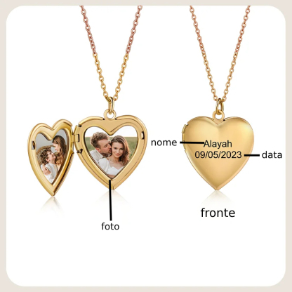 Collana acciaio inox con un ciondolo di cuore 1 foto 1 nome e 1 data personalizzabili per coppia