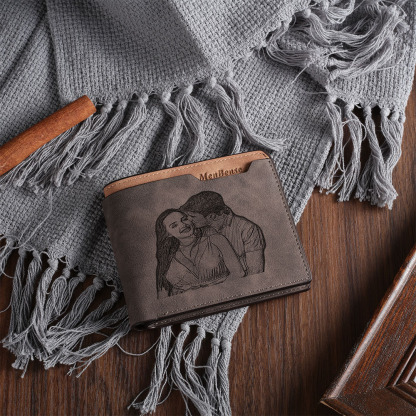 Personalised Leather Wallet Engraved Photo Short Purse Custom Folding Wallet Gifts For Him | Jessmade