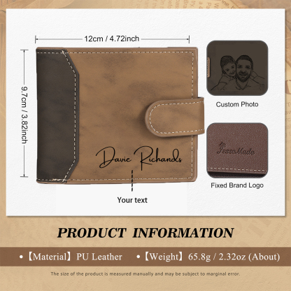 Portafoglio da Uomo Personalizzato – Con 1 Foto e Testo Inciso – Regalo Speciale per Papà | Jessemade