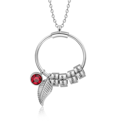 Jessemade IT Collana con ciondolo foglia e cerchio 4 nomi e 4 pietre di nascita personalizzati regalo per donna