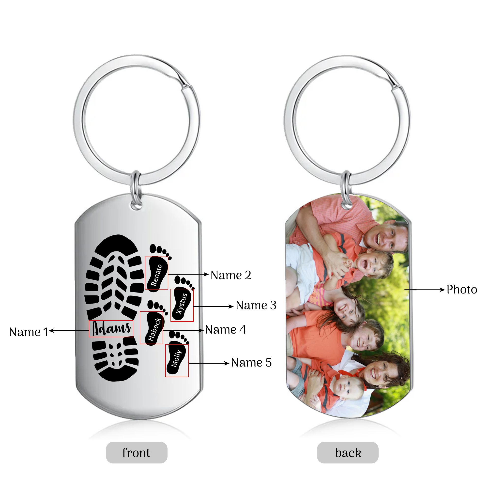 Portachiavi Personalizzato per Uomo – Incisione di 5 Nomi & Foto – Regalo Speciale per Papà/Nonno | Jessemade