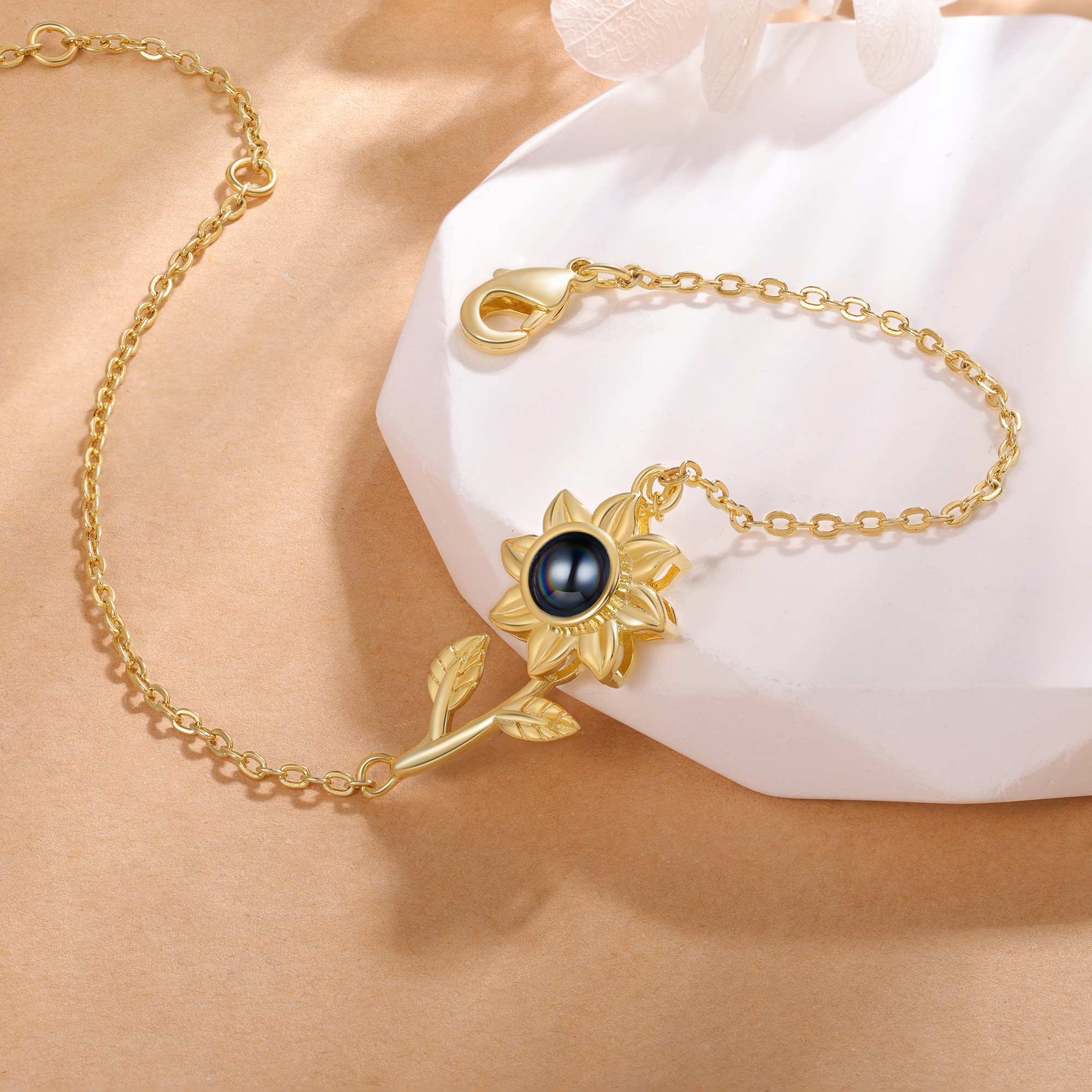 Braccialetto girasole con proiezione di foto personalizzata regalo per donna