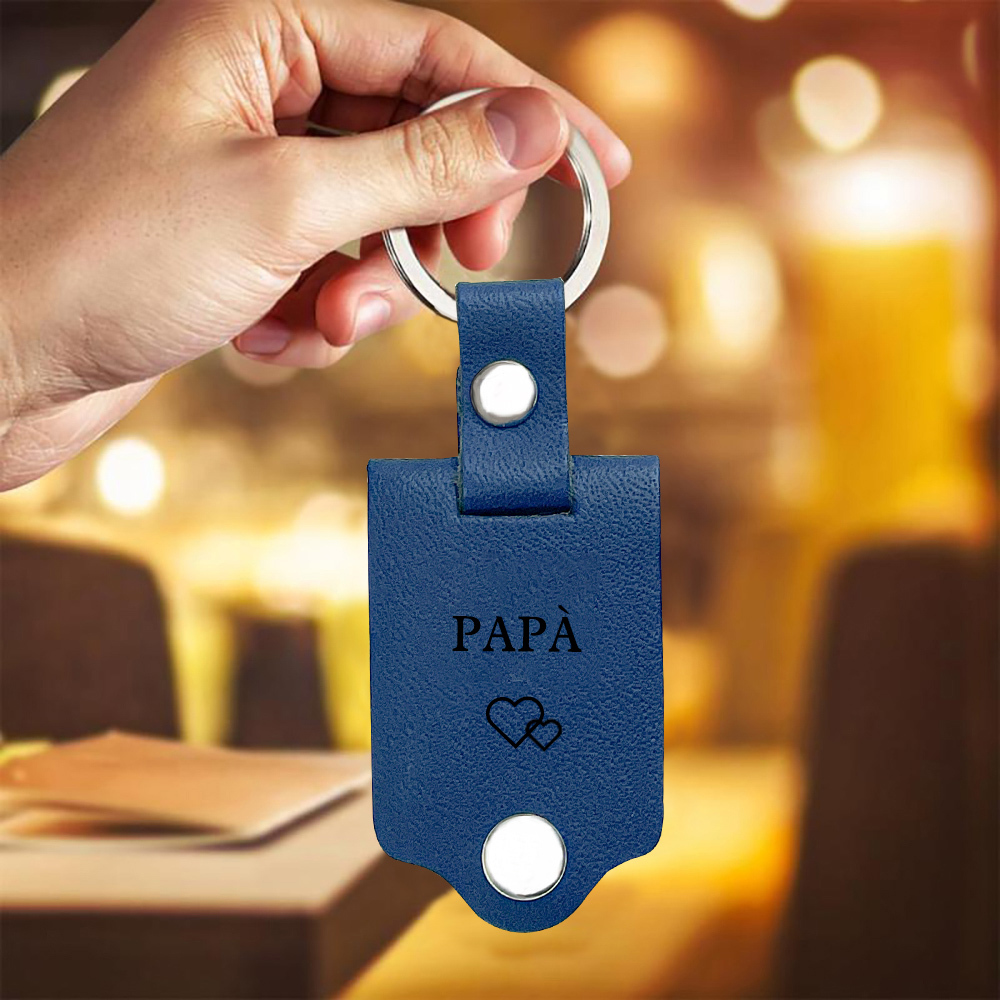 Guida con attenzione-Portachiavi Pelle 1 foto e 1 testo personalizzabili per Papà