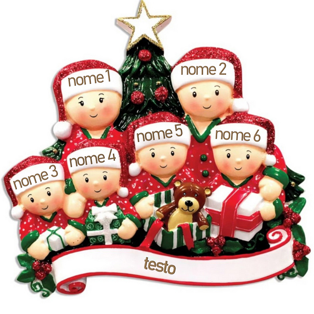 Ornamento Natalizio Personalizzato con 6 Nomi e 1 Testo Regalo di Natale in Legno per Famiglia | Jessemade