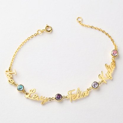 Braccialetto anello con 3 nomi e 3 pietre di nascita personalizzabili regalo per donna
