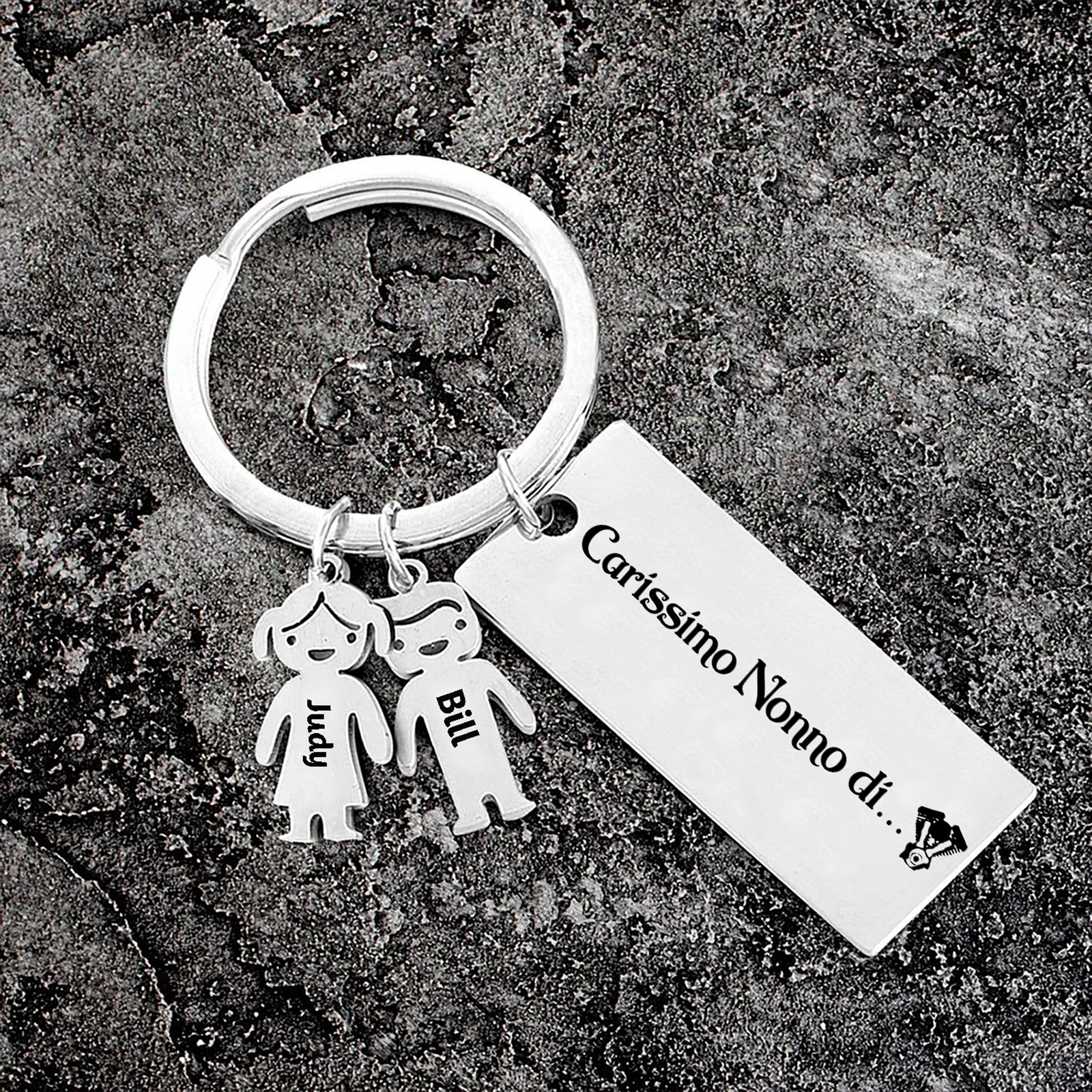 Portachiavi con ciondolo bambino 2 nomi personalizzati regalo per nonno festa dei nonni