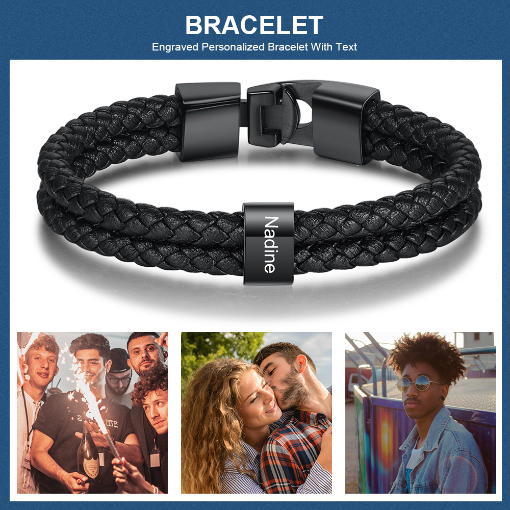 A MIO PAPÀ-Braccialetto di pelle intrecciatta con 1 nome personalizzato di perline regalo per la festa del papà