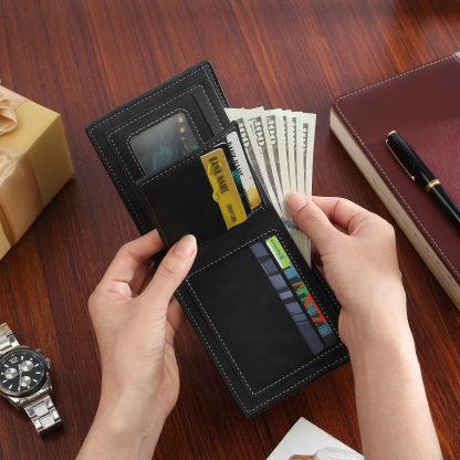 Personalized Name Leather Men's Wallet With Card Slot Engraved Letter And Photo Gift For Him