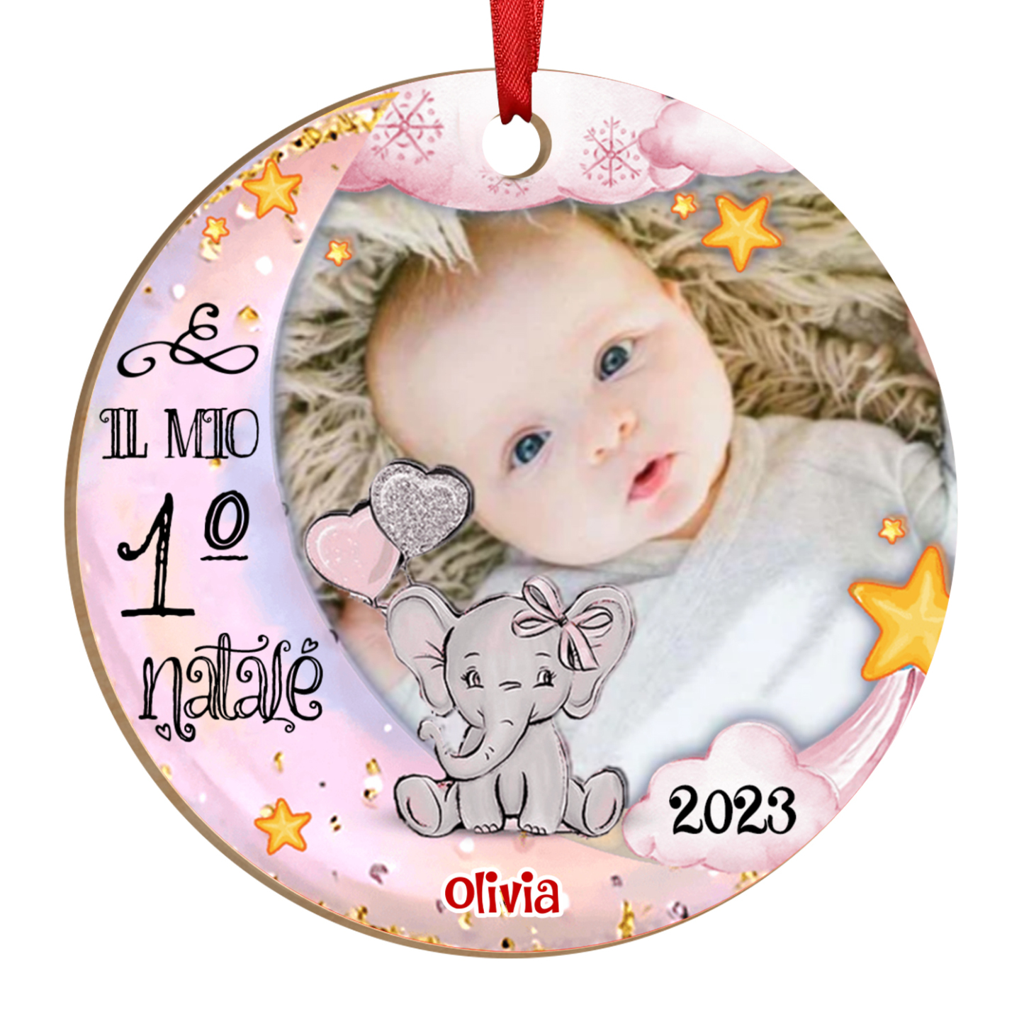 IL MIO 1º NATALE-Ciondolo di legno per bambino bambina foto nome personalizzabile