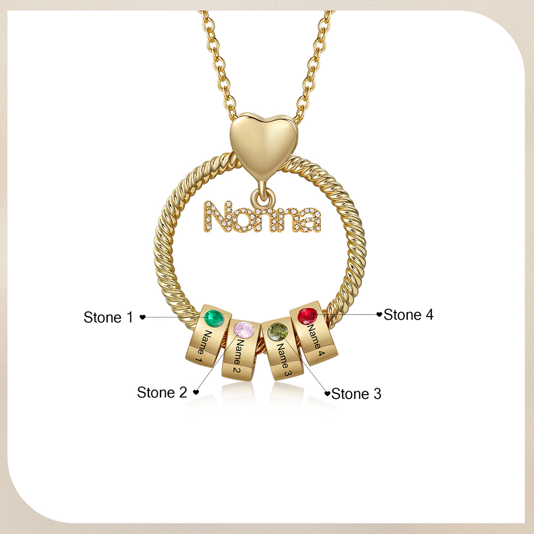 Collana con ciondolo nonna 4 nomi incisioni e pietre di nascita personalizzate