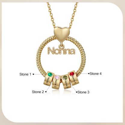 Collana con ciondolo nonna 4 nomi incisioni e pietre di nascita personalizzate