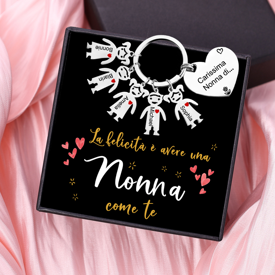 Portachiavi personalizzabile alla nonna con 1 ciondolo bambino