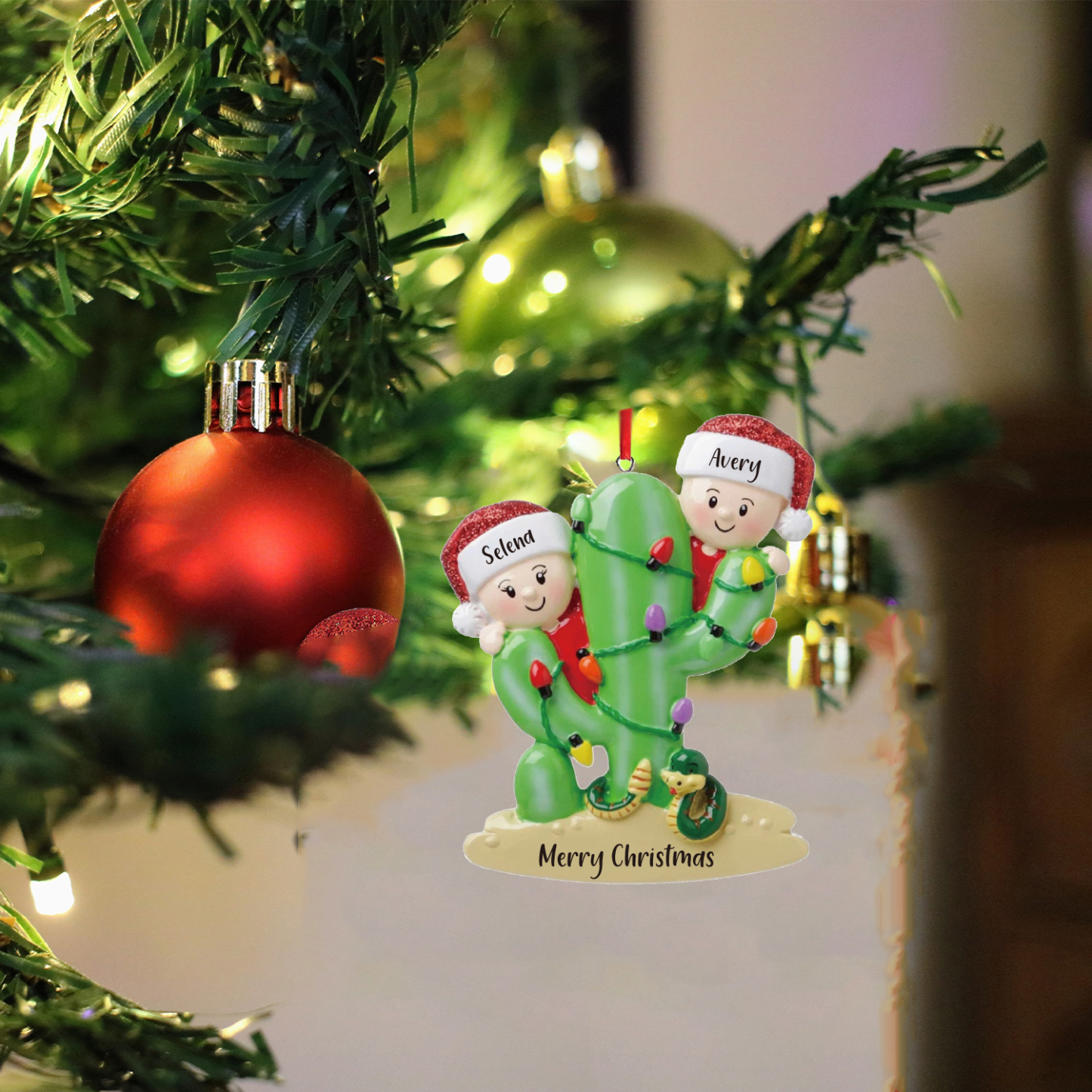 Bianco Natale mille candele... Ornamenti cactus ciondolo per albero di Natale 2 nomi personalizzati