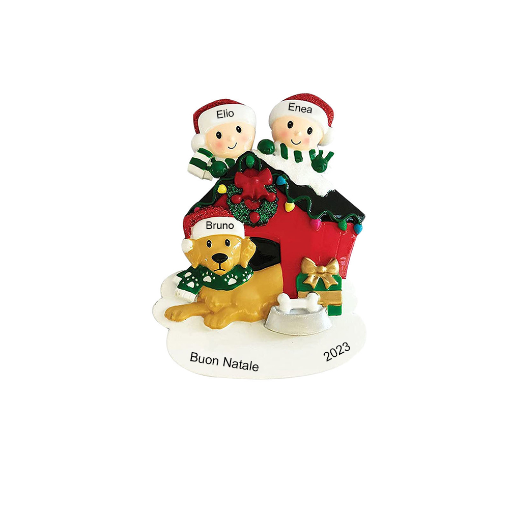 Ornamenti cane e famiglia per albero di Natale decorazione casa 3 nomi personalizzati