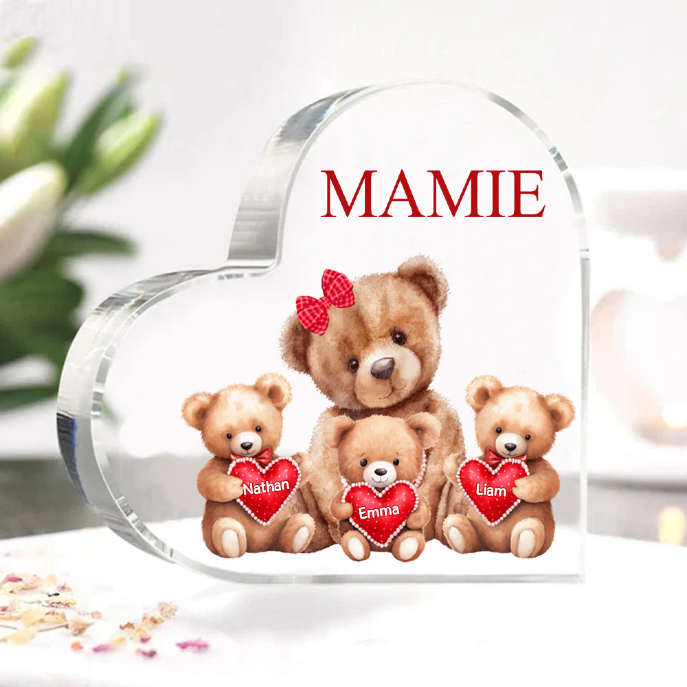 MAMMA Decorazione acrilica con 3 orsacchiotti a forma di cuore 3 nomi e 1 testo personalizzati per mamma/nonna