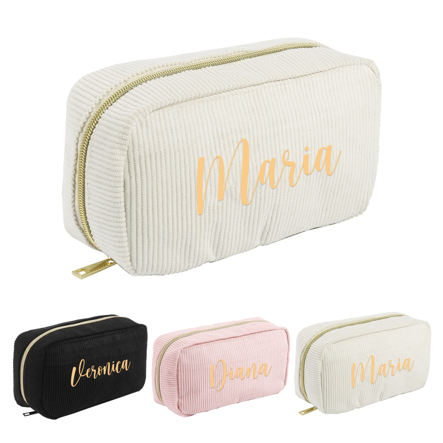 Borsa per cosmetici in velluto a coste per donna 1 nome personalizzato regalo per donna