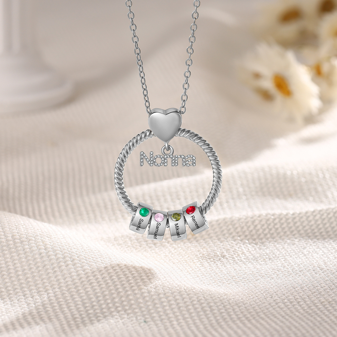 Collana con ciondolo nonna 4 nomi incisioni e pietre di nascita personalizzate