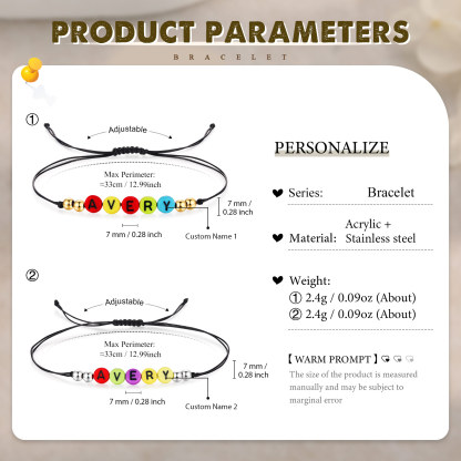 2PCS Braccialetto con perline di 2 nomi personalizzato regalo per scuola