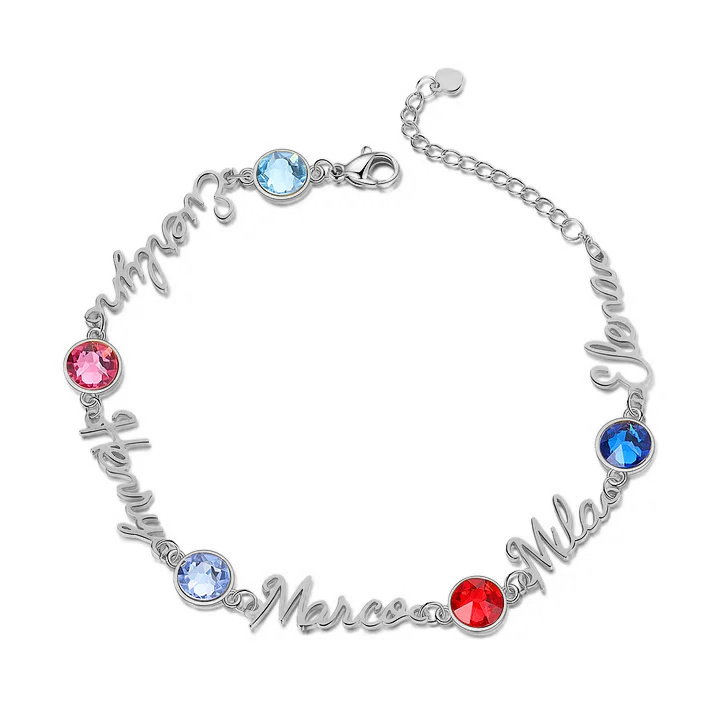 Braccialetto anello con 5 nomi e 5 pietra di nascita personalizzabili regalo per donna