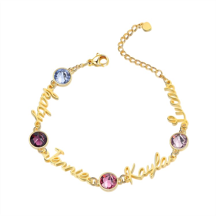 Braccialetto anello con 4 nomi e 4 pietre di nascita personalizzabili regalo per donna