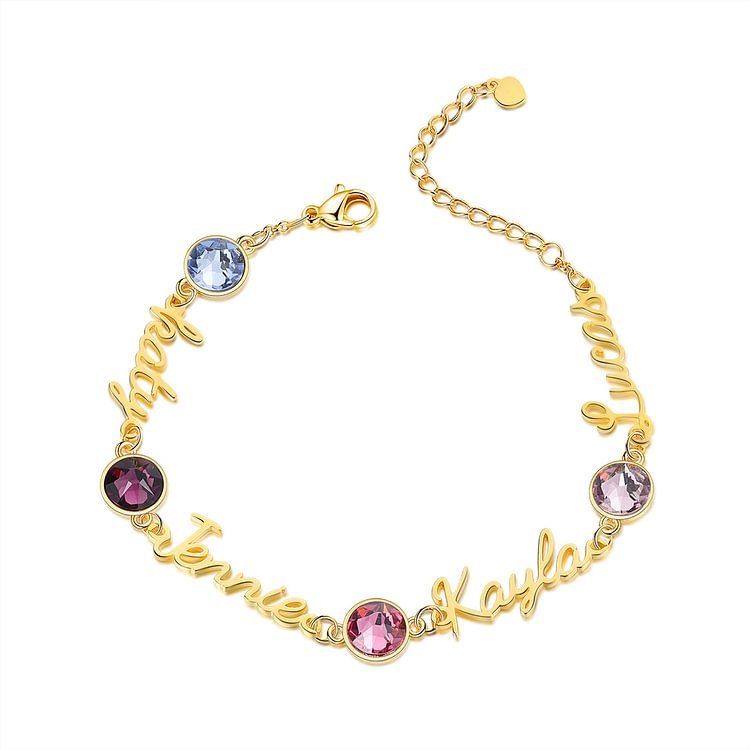 Braccialetto anello con 4 nomi e 4 pietra di nascita personalizzabili regalo per donna