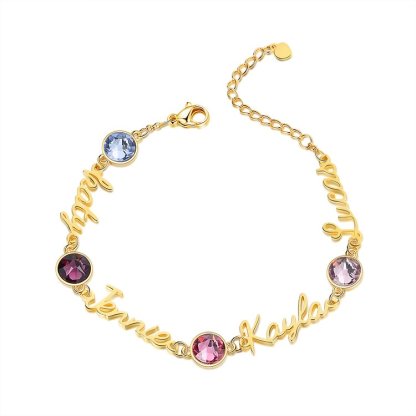 Braccialetto anello con 4 nomi e 4 pietra di nascita personalizzabili regalo per donna