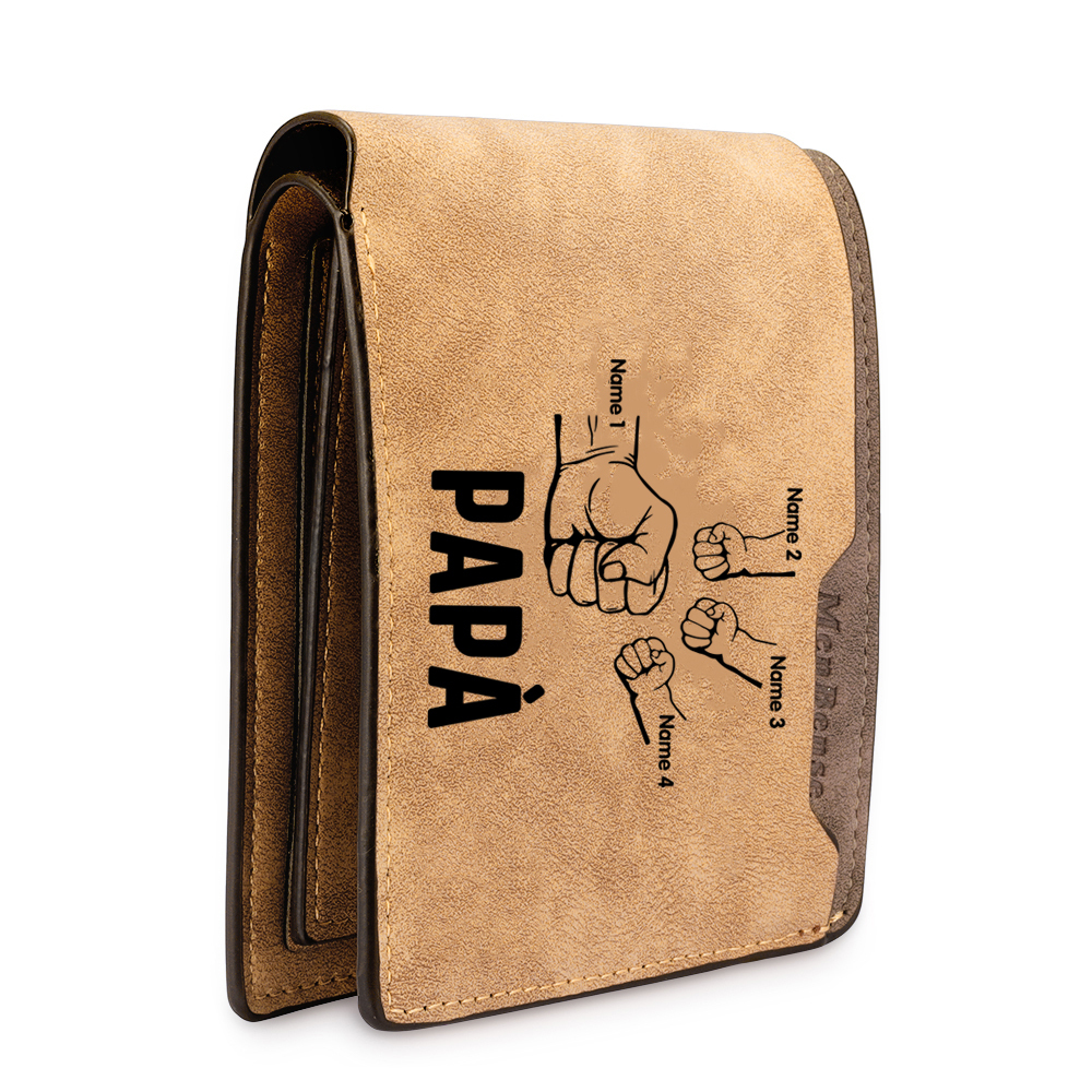 Portafoglio Pelle PU pelle pugno mano regalo per papà personalizzato 4 nomi 1 testo e 1 foto