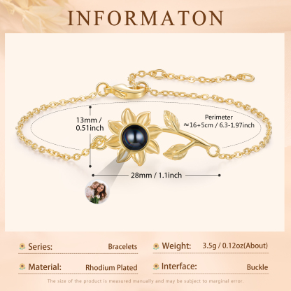 Braccialetto girasole con proiezione di foto personalizzata regalo per donna