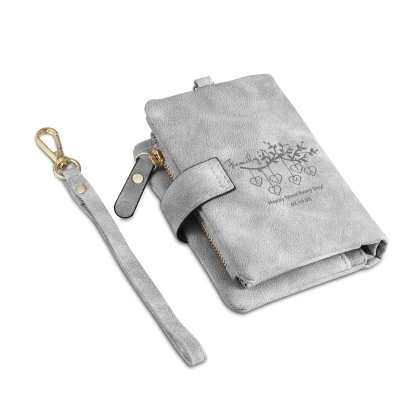 Portafoglio in PU pelle albero di vita con 7 letetre & 1 testo & 1 nome personalizzati per mamma/nonna