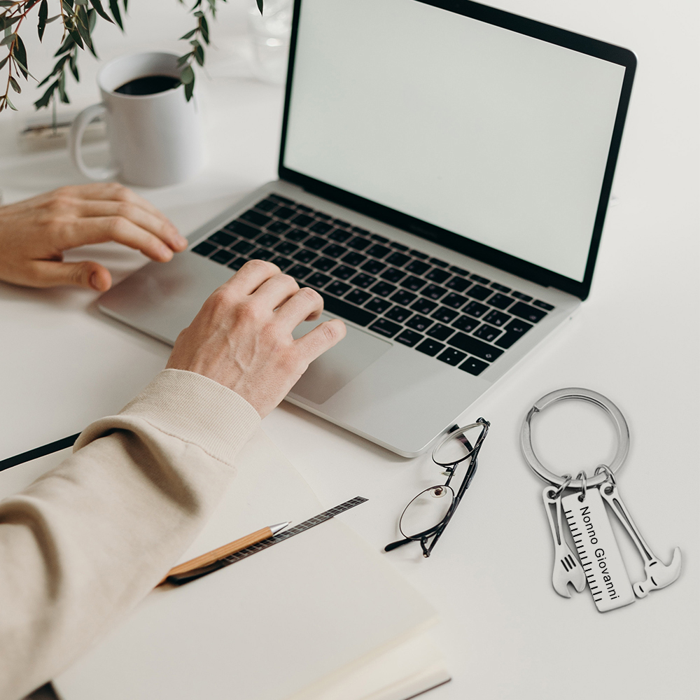 Portachiavi con ciondolo kit di utensili 1 testo o nome personalizzabile liberamente per papà uomo