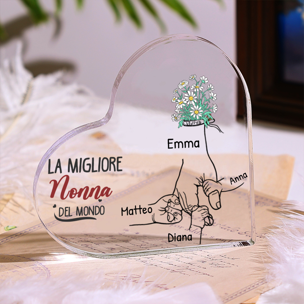 La migliore nonna del mondo-Deco acrilico mano nella mano fiore per nonna 2-7 nomi personalizzabili