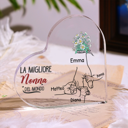 La migliore nonna del mondo-Deco acrilico mano nella mano fiore per nonna 2-7 nomi personalizzabili