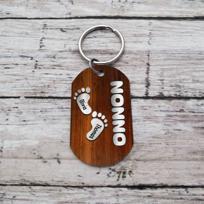Jessemade IT Papà/Nonno-Portachiavi con piedino 2 nomi e 1 testo personalizzati regalo per papà/nonno