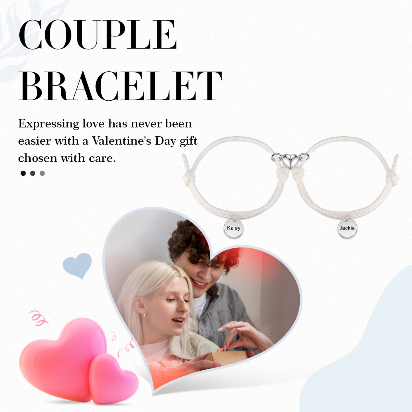 Braccialetti magnetici a corda 2 lettere personalizzate per coppia ciondolo rotondo