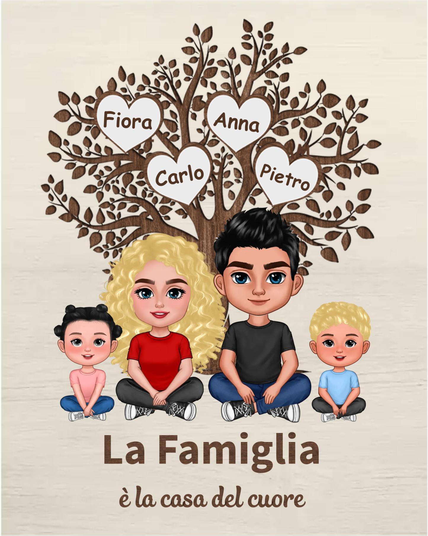 Dipinto personalizzato con albero genealogico - 2-7 nomi e personaggi personalizzati - Decorazioni in legno squisite per la mamma