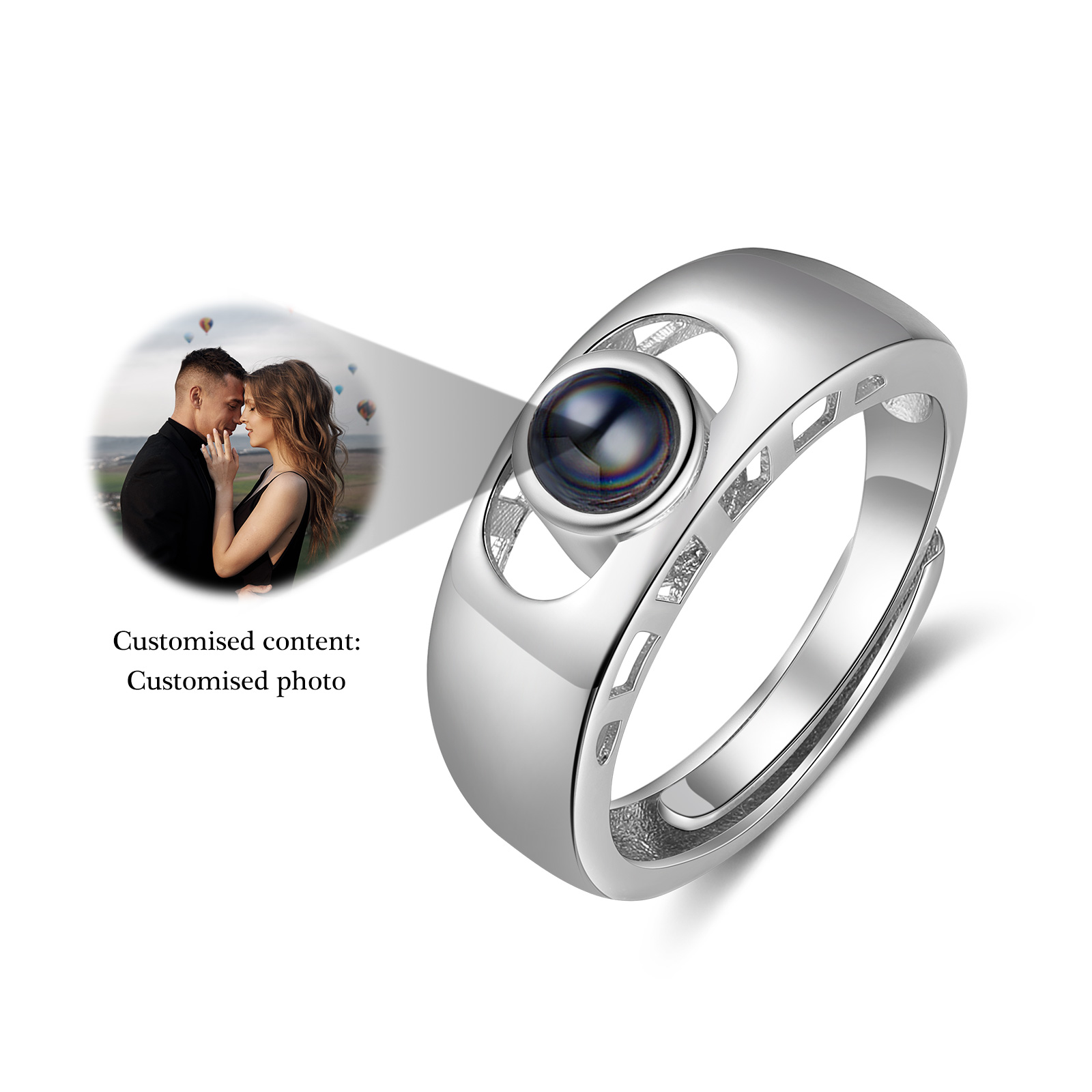 Anello regolabile con proiezione fotografica personalizzata per coppia