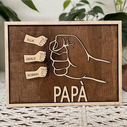 Targa di legno pugno a pugno 3 nomi personalizzabile regalo per papà