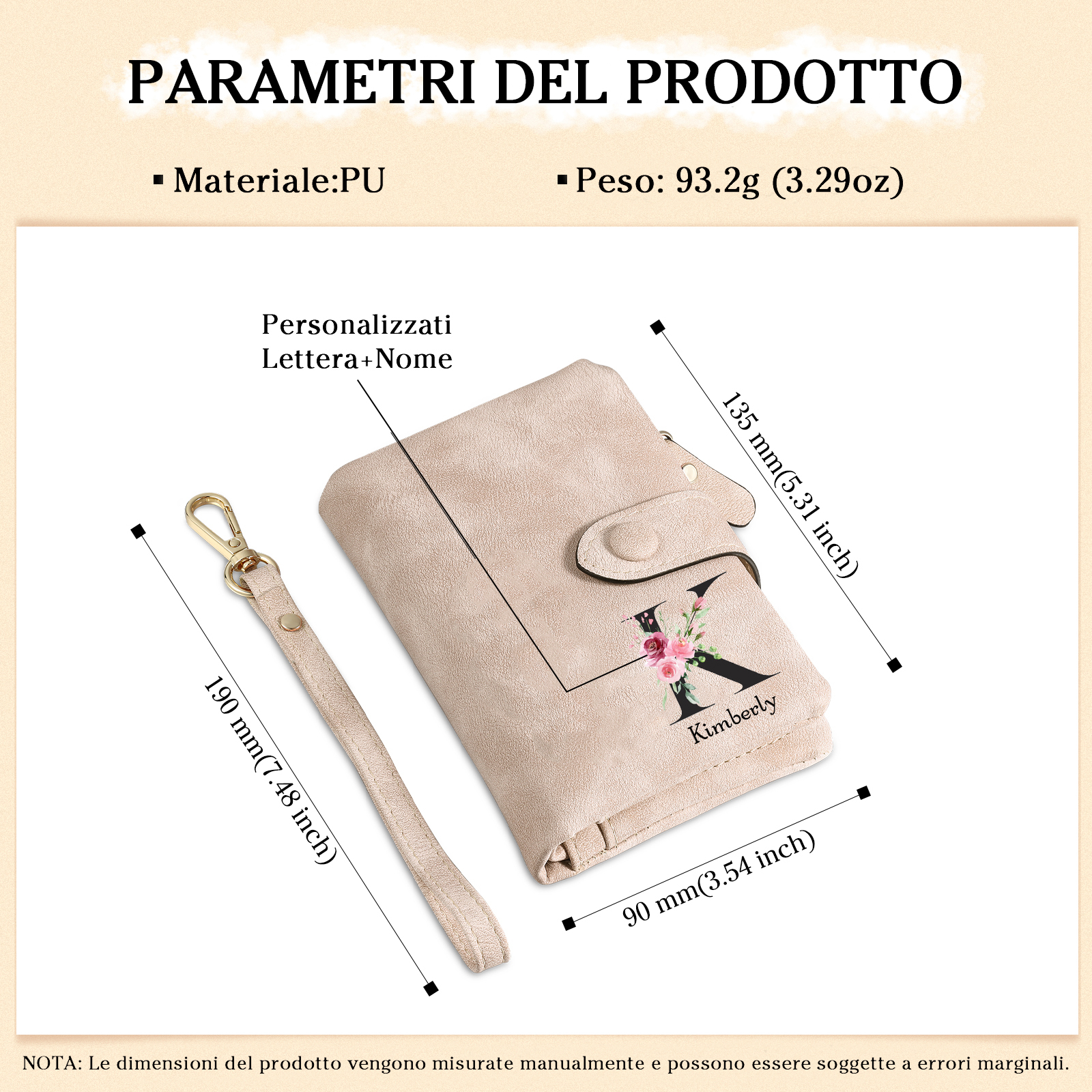 Portafoglio mano nella mano in PU pelle con 5 nomi & 1 testo & 1 lettera personalizzati per mamma
