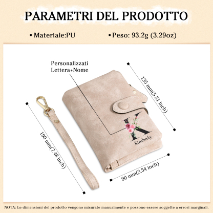 Portafoglio mano nella mano in PU pelle con 6 nomi & 1 testo & 1 lettera personalizzati per mamma