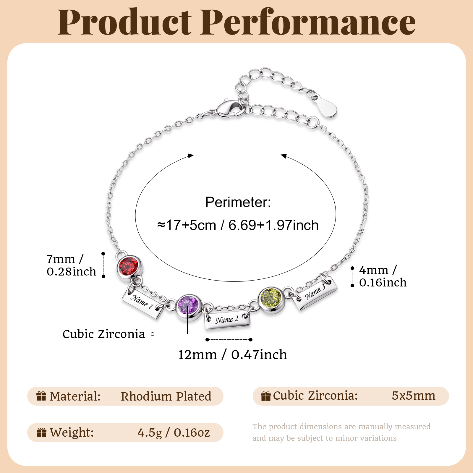 Bracciale personalizzato con da 1 a 6 nomi e pietre portafortuna di nascita – gioiello unico da donna